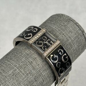 Guess Watch Womens 21mm Pave Bezel Logo Dial Band Black Silver Tone New Battery